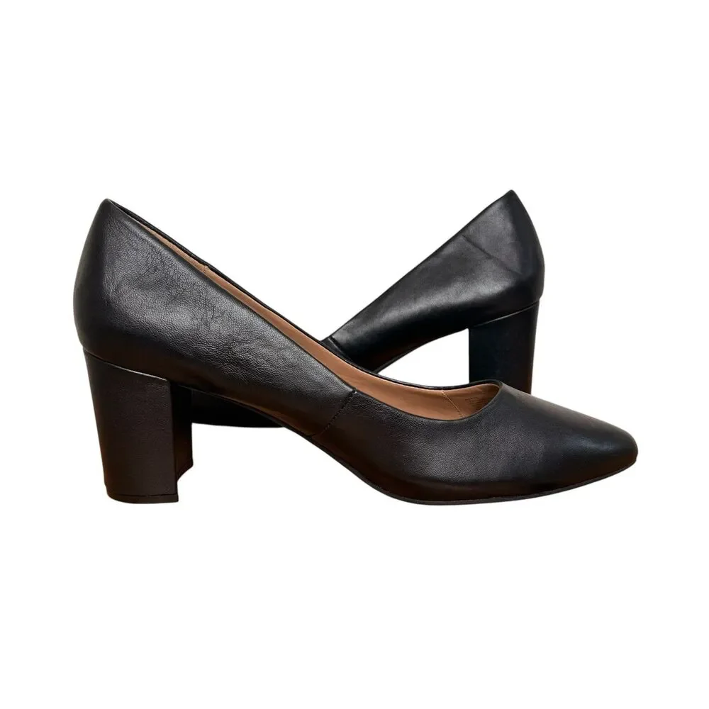 Aerosoles Bette Pumps Size 12 Leather Black Block Heel Pointed Toe Classic